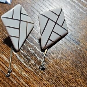 Geometric White and Gold Earrings